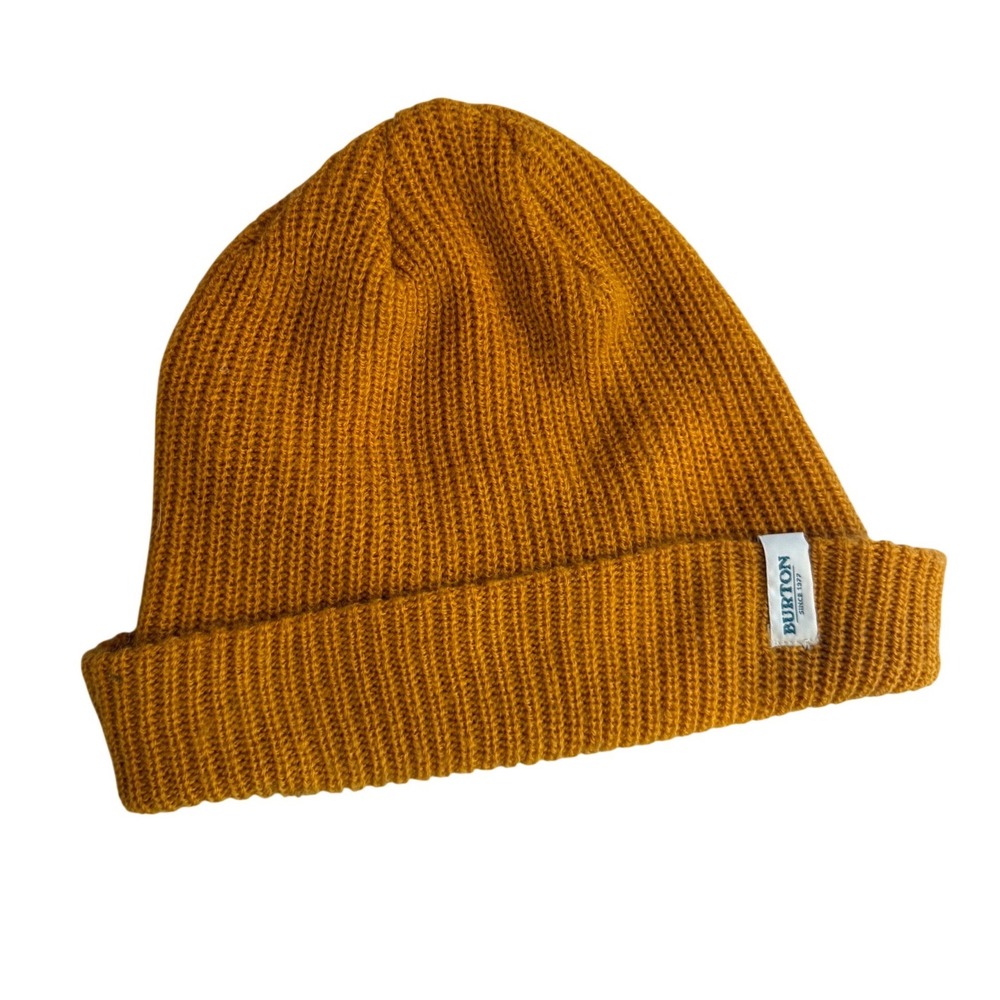 Burton Mustard Yellow Knit Beanie Cuffed Winter Hat Snowboard 11123